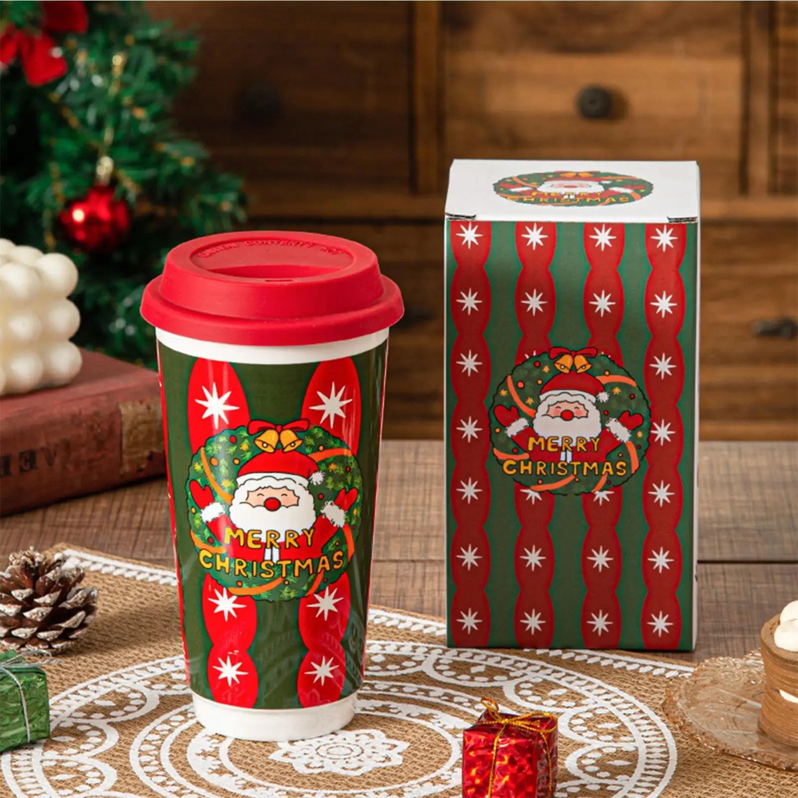 Christmas Coffee Cups Reusable Ceramic Holiday Drinkware Travel Mug