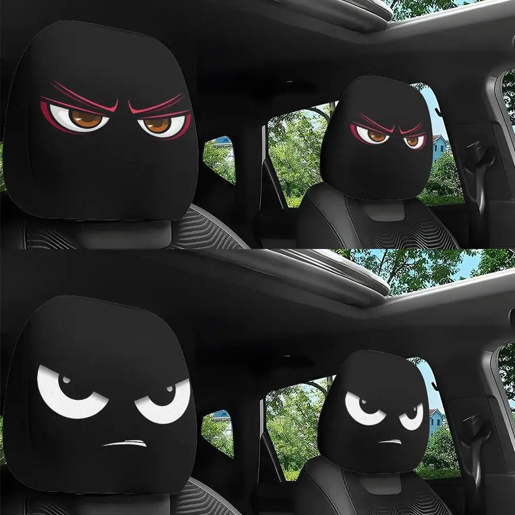 Funny Face Expressions Protector Funny Slanted Eyes Cartoon Print Car Headrest Cover And Cool Decoration Cartoon Face Elastic Zpaxo