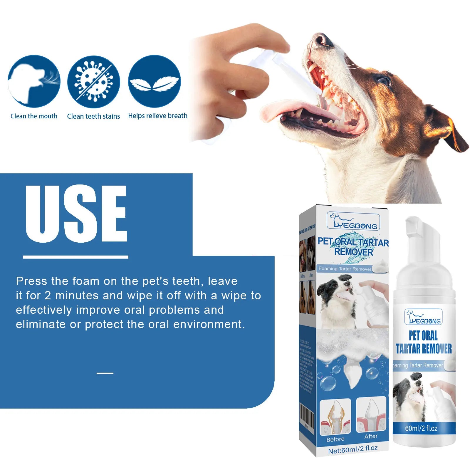 Yegbong Pet Oral Foam – Tartar Remover for Dogs & Cats Pet Dental Foam Zpaxo