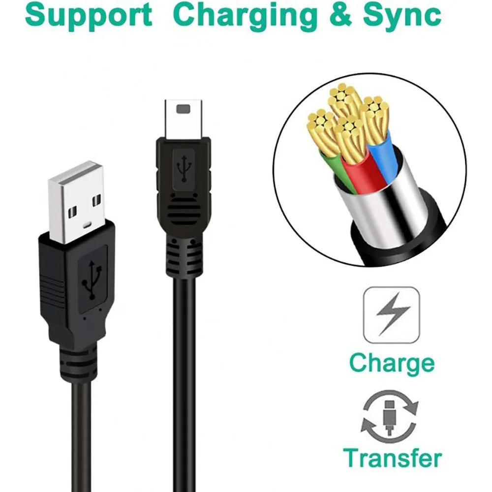 USB-A to Mini-B 5-Pin Cable – GPS, PS3, Dash Cam & Hard Drive USB Data Cable Zpaxo