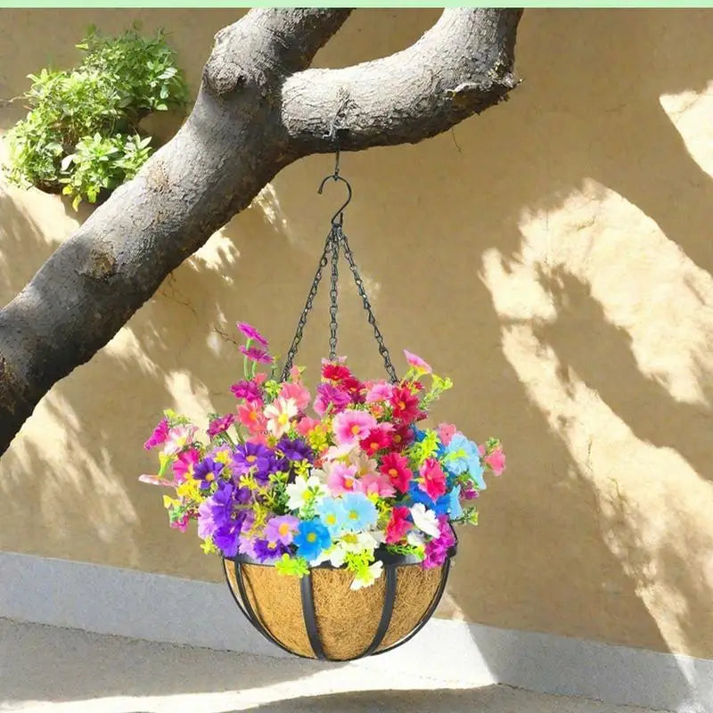Coconut Brown Round Iron Chain Hanging Basket Flower Pot, European Creative Meat Green Plant Hanging Blue Flower Pot Zpaxo