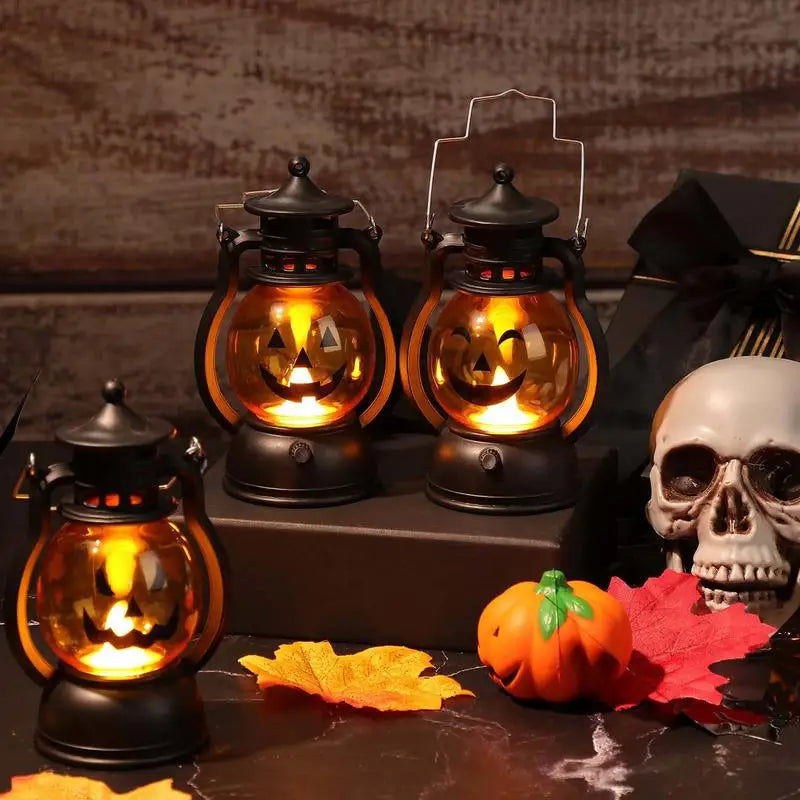 Indoor Glowing Halloween Pumpkin Lantern Eerie LED Light Retro Oil