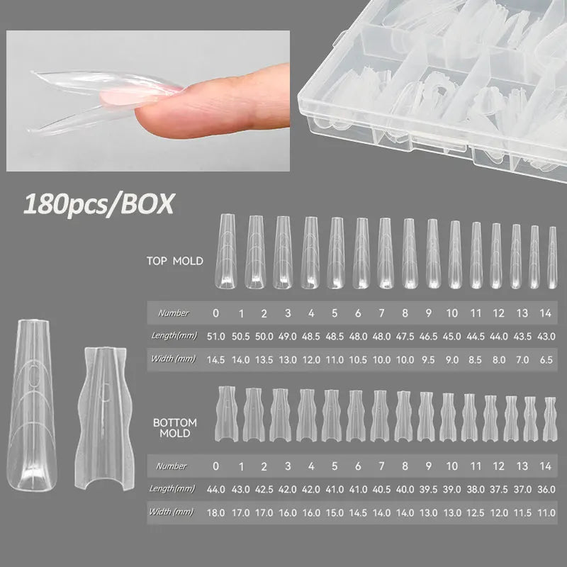 180PCS Sandwich Dual Nail Form Coffin Almond Nail Forms 14Size Reusable Top Bottom Forms Nail Art Extension Top Mold Bottom Mold Zpaxo F47S-F47X-180PCS