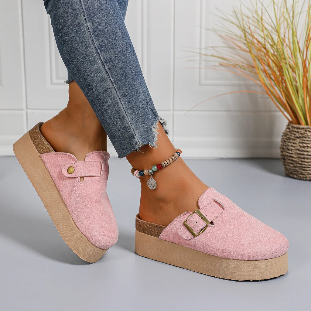 Soft Soled Home Shoes Suede Clogs Sandals Spring and Autumn Retro Fashion Women Shoes Thick-Soled Solid Color Slingback Shoes Zpaxo