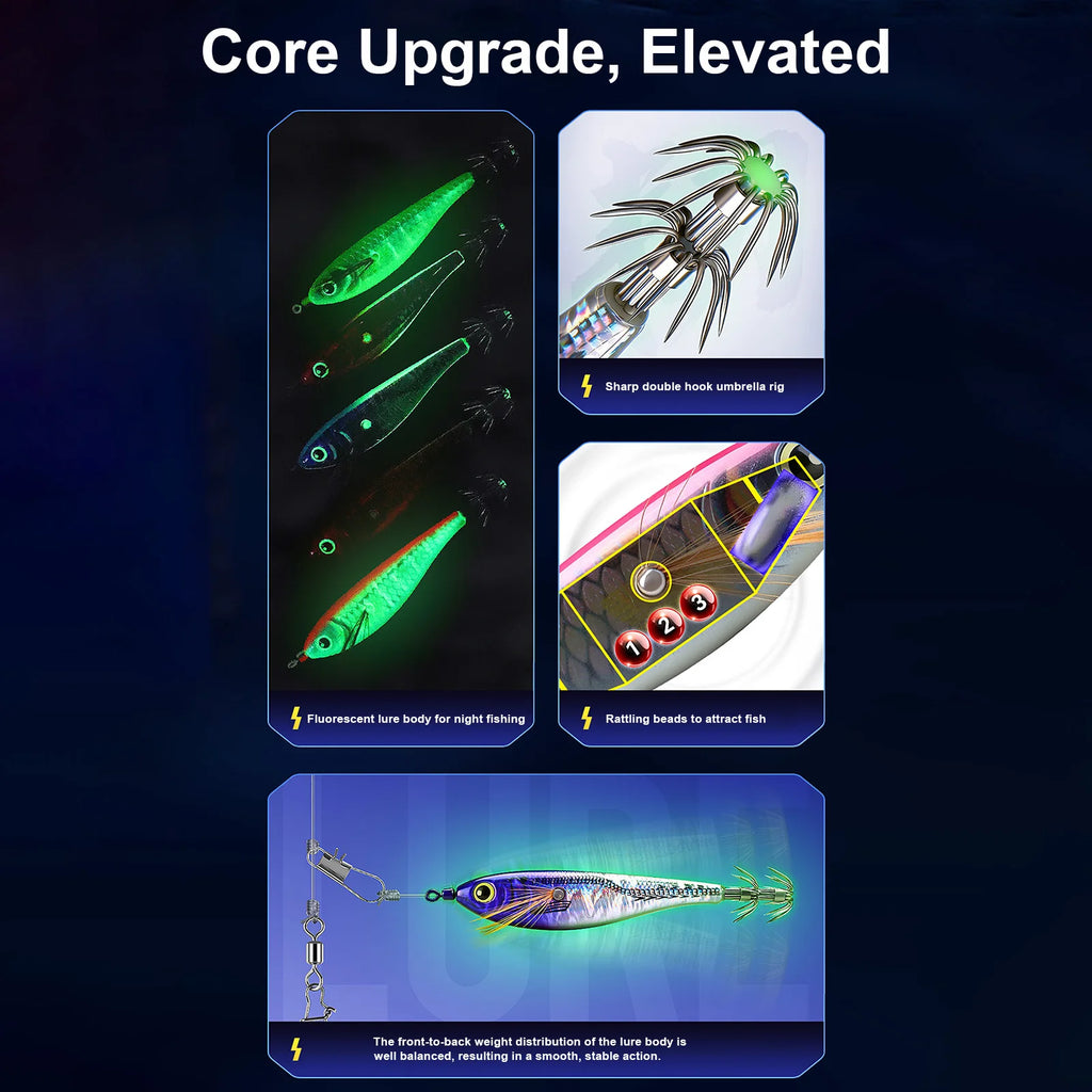 Squid Jig Hook 3D Holographic Eyes Treble Fishing Jigs Cuttlefish