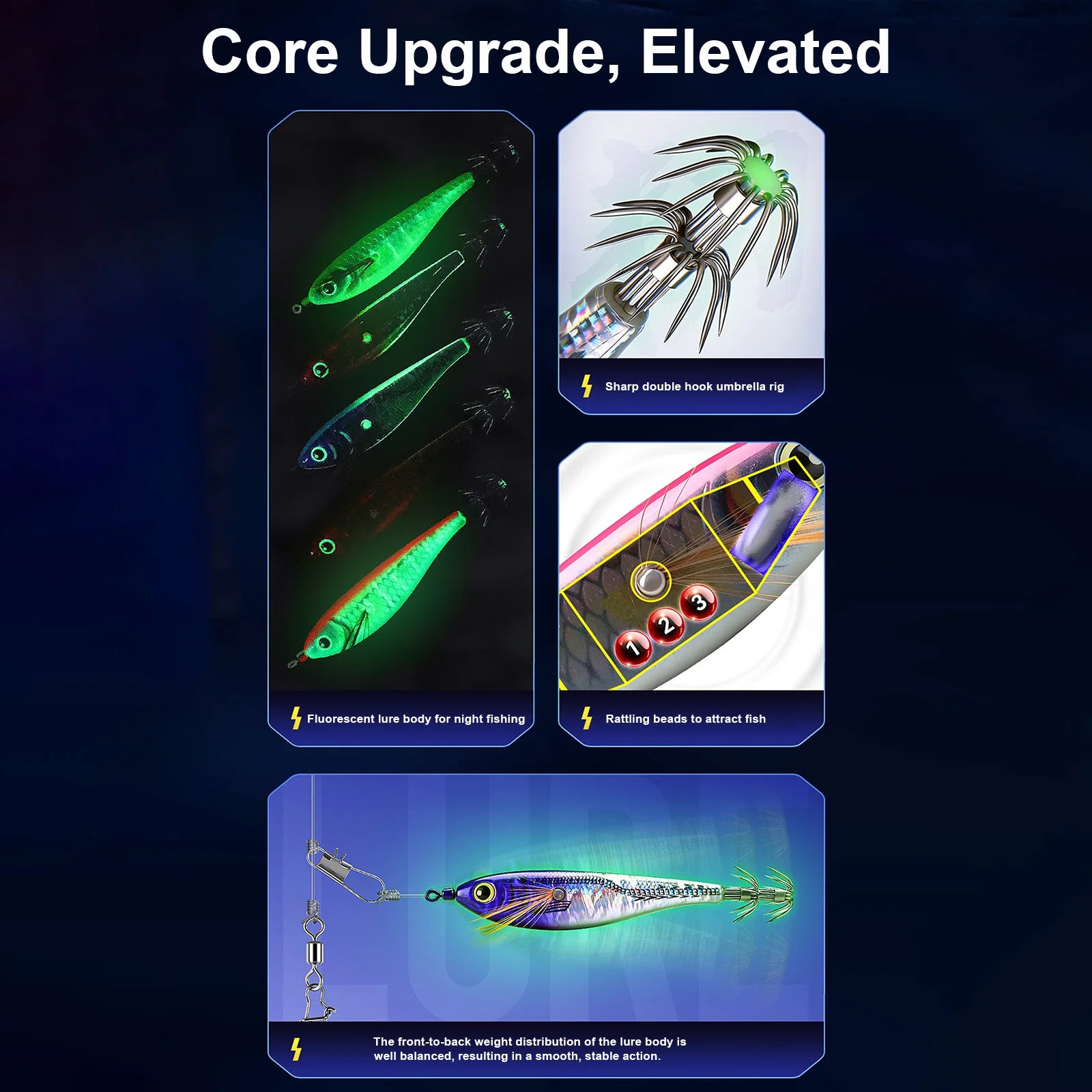 Squid Jig Hook 3D Holographic Eyes Treble Fishing Jigs Cuttlefish
