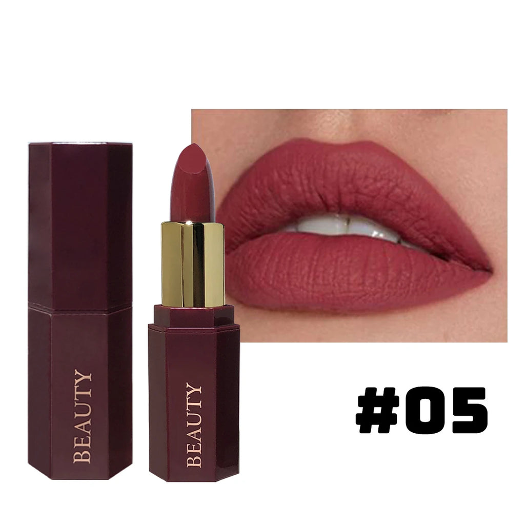 Matte waterproof velvet nude lipstick - Sexy red-brown long-lasting makeup - Professional style, easy to carry Zpaxo 05 Red-brown