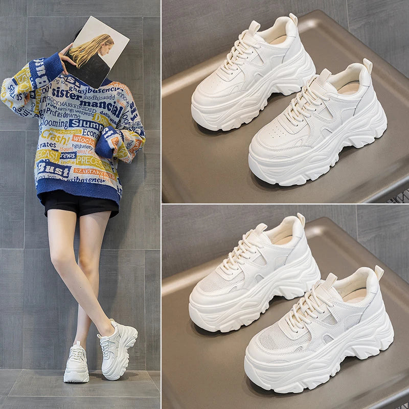 White Chunky Platform Sneakers Ultra Thick Sole Height Increasing Zpaxo