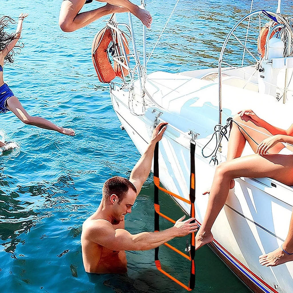 Kayak Ladder Portable Stairs Accessories 4-Step 600lbs Climbing Pontoon Boat Ladder Kayak Yacht Canoeing Swimming Outdoor Water Zpaxo