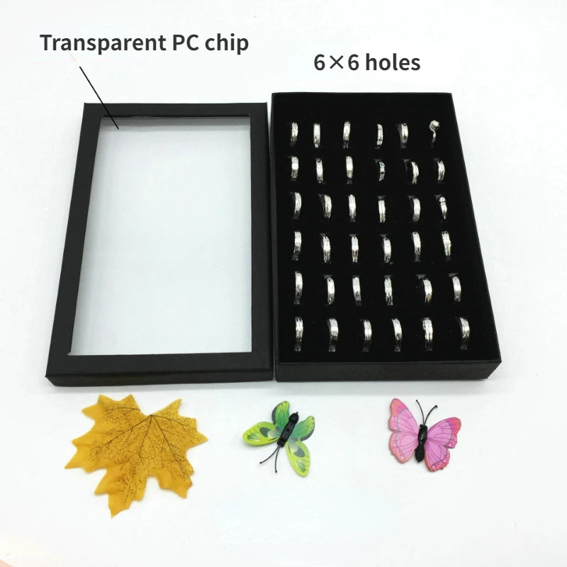 36 Slot Rings Display Box Stand Metal Earrings Storage Box Storage Box with Transparent Cover Jewelry Display Cabinet Zpaxo