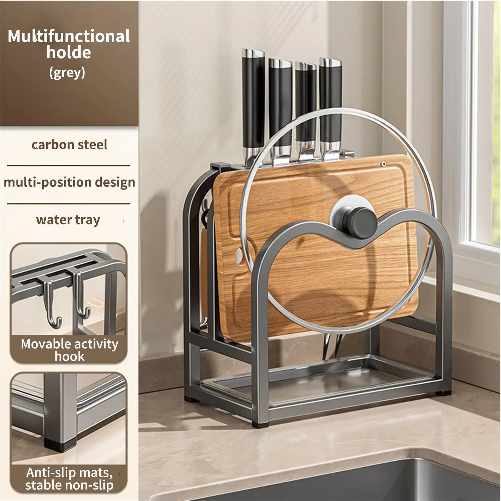 Carbon Steel Pot Lid & Knife Holder – Kitchen Storage Rack Kitchen Storage Rack Zpaxo