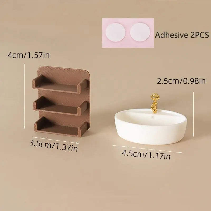▶Micro Scene Decor Bathroom Wash Basins Wall Shelf Model 1/12 Scale Dollhouse Furniture Decoration Pretend Play Toys Zpaxo A3