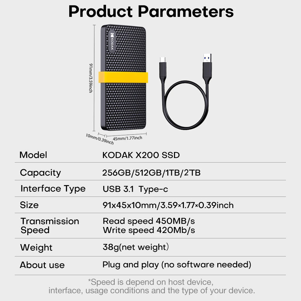 KODAK External Hard Drive 1TB Portable SSD HARD DISK 512GB High-speed External Solid State Drive Mobile Hard Drive for Laptop PC Zpaxo