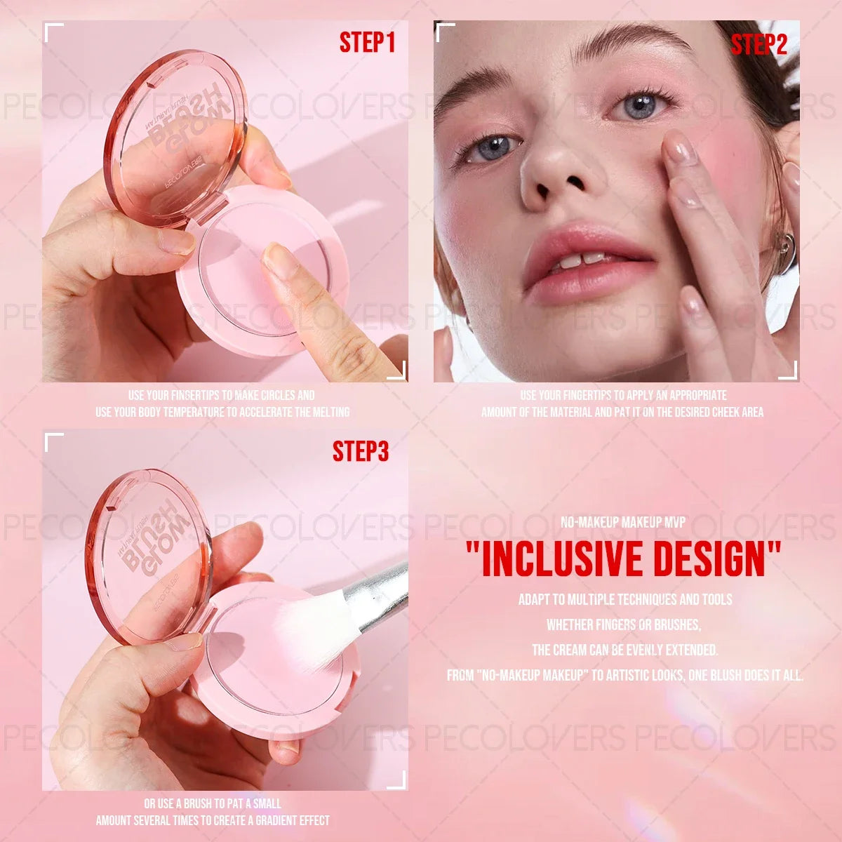 1PC Satin-finish Shimmer Blush, Peach-pink Moisturize Cream Blush Highlighter Contour Stick. Smooth Waterproof Zpaxo