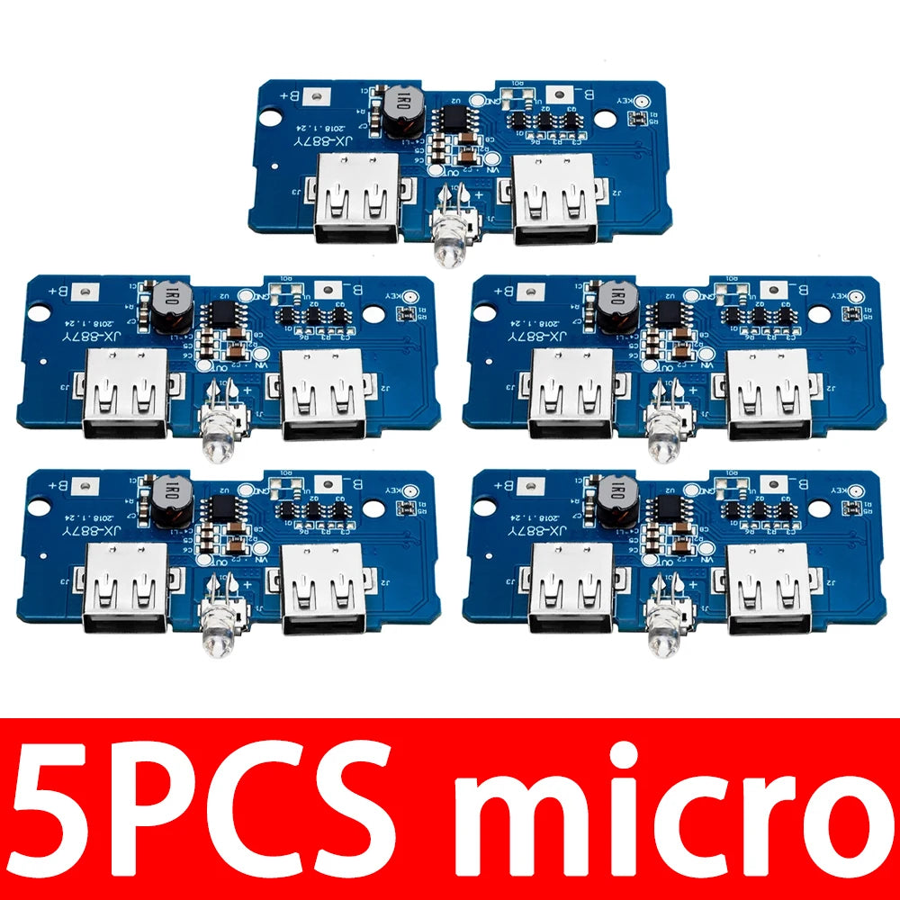 ‌18650 DIY Power Bank Module – Dual Micro USB 5V 2A Output 3.7V to 5V Boost Charger Board with LED Indicators | Over-Charge Zpaxo 5PCS micro