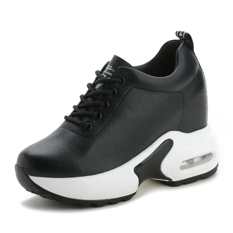White Perforated Leather Wedge Sneakers Women Lace Up Design Round Zpaxo 139 Black 34 China Mainland