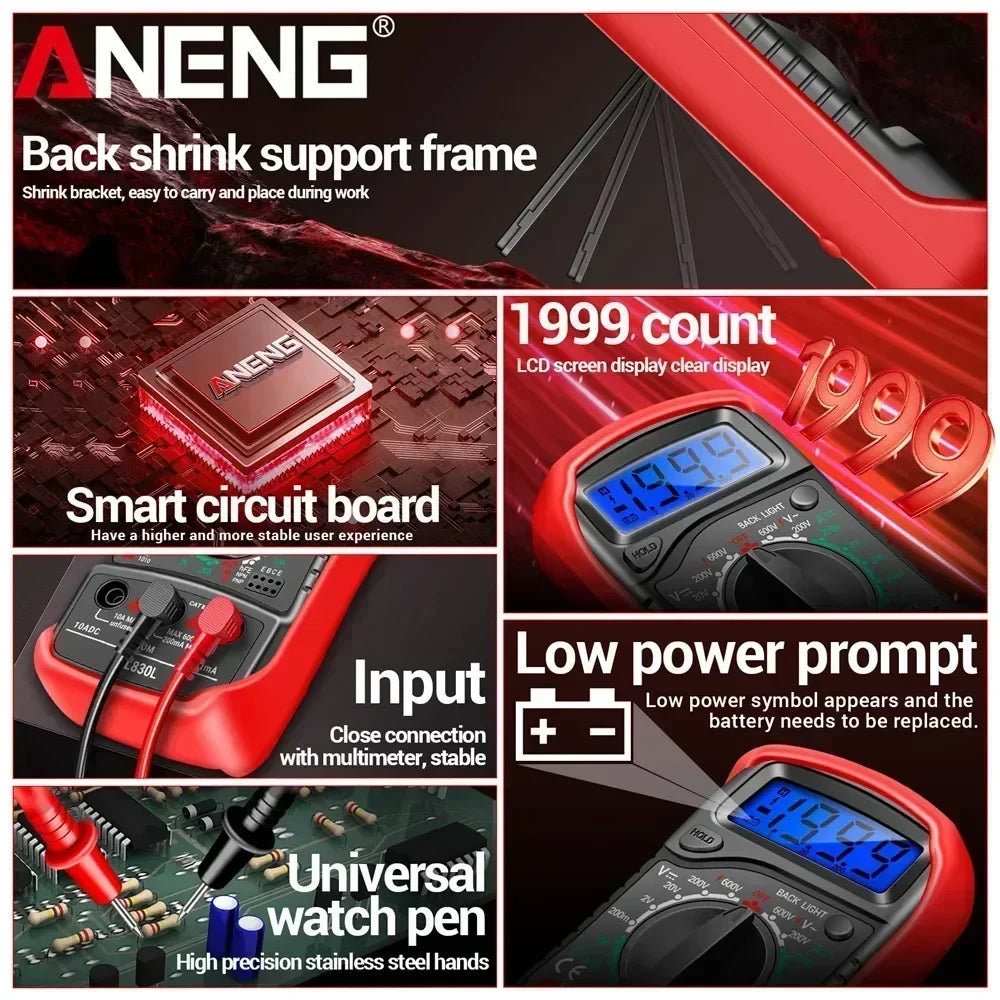 ANENG XL830L Handheld Portable AC DC Ammeter Voltmeter Ohm Voltage
