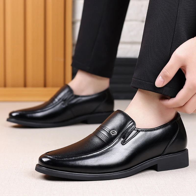 Autumn Black Leather Slip Loafers Formal Business Casual Office Groom Zpaxo