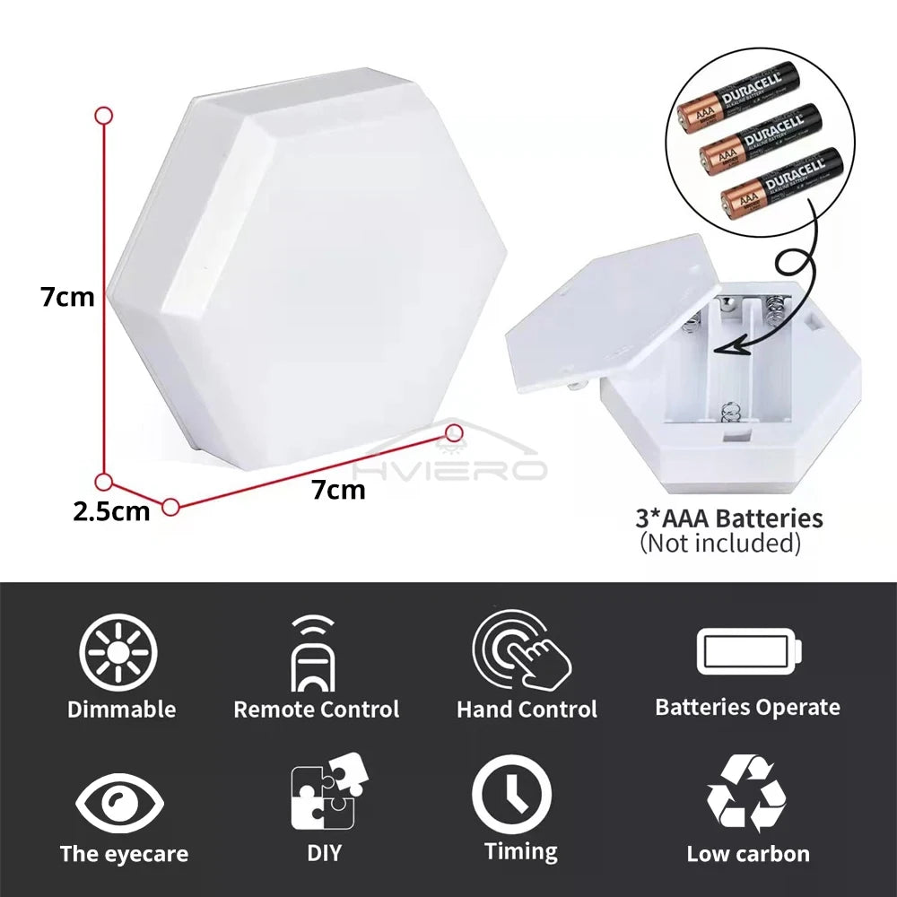 RGB LED Hexagon Wall Light – Modular Touch & Remote Control