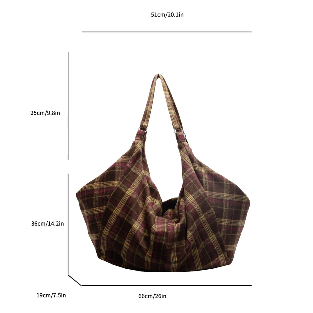 Women Girls Canvas Plaid Underarm Shoulder Bag Adjustable Strap Zpaxo