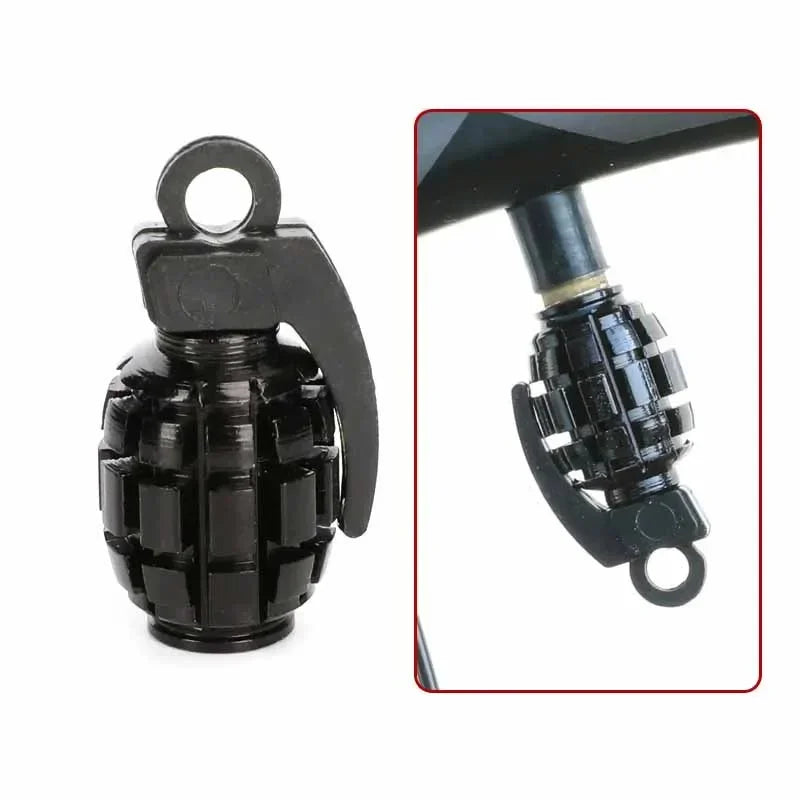 4-Pack Grenade Aluminum Tire Valve Stem Caps – Car, Bike & Truck