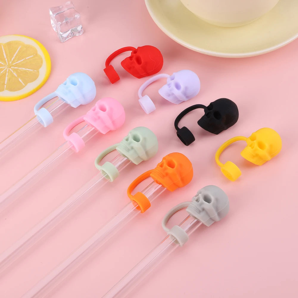 1 Silicone Cute Skull Straw Covers Halloween Toppers Reusable Funny
