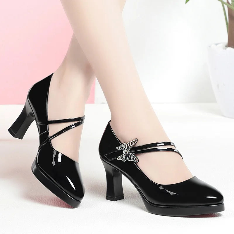 2023 Spring Autumn High-heeled Single Shoes Leather Small Catwalk Zpaxo Black(heel 7cm) 37(Foot 23.5cm) China Mainland