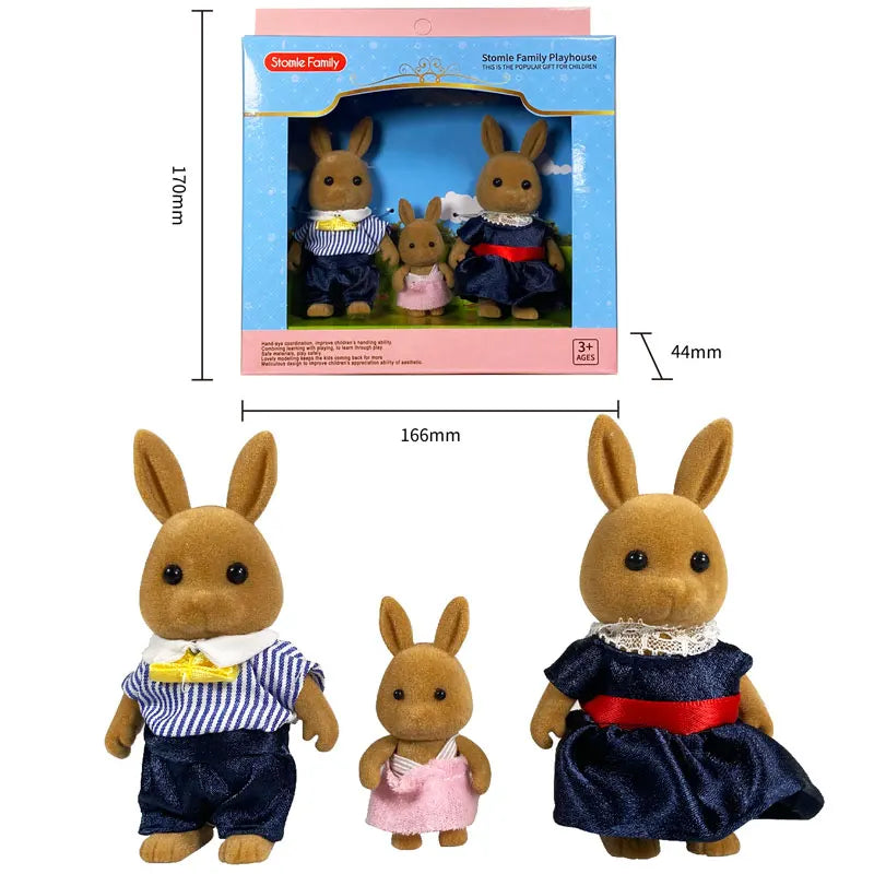1 12 Forest Animal Family Mini Rabbit Bear Deer Cat Doll Girl Play Zpaxo Brown Rabbit