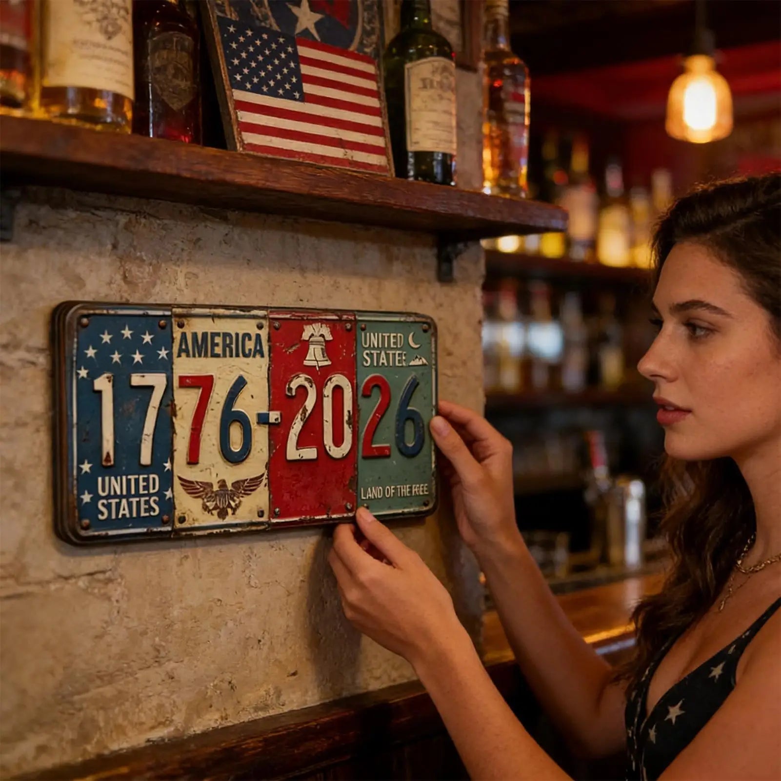 4th July License Plate 250 Years Commemorative Sign 1776-2026 Wall