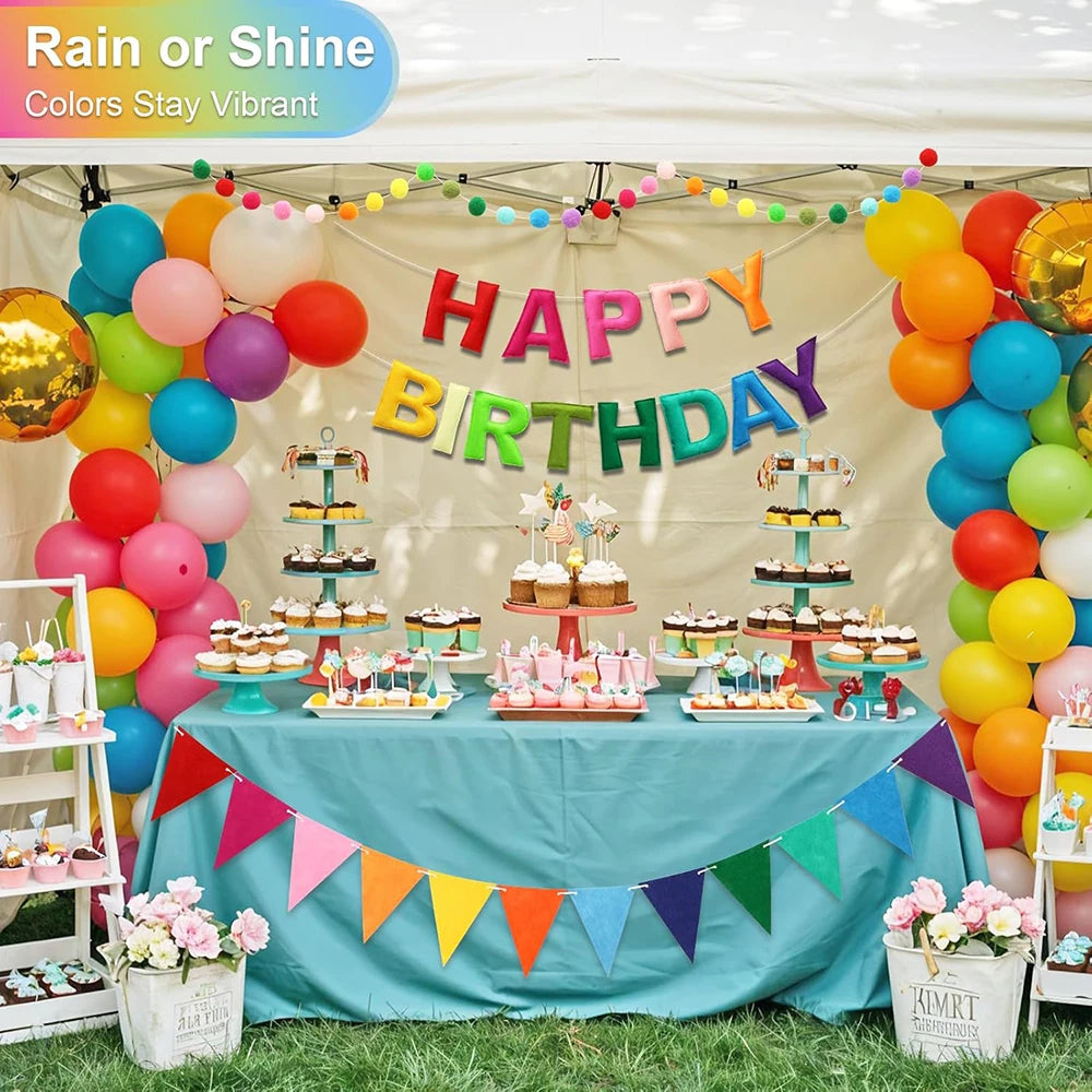 Felt Colorful Happy Birthday Banner Party Rainbow Fabric Garland Pom Zpaxo