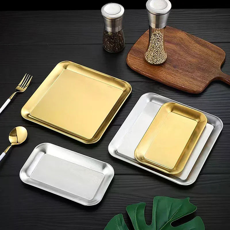 Luxury Square Stainless Steel Serving Tray,Coffee Tray,Desserts – Elegant Serving Platters For Cafe, Restaurant Bathroom Tray Zpaxo