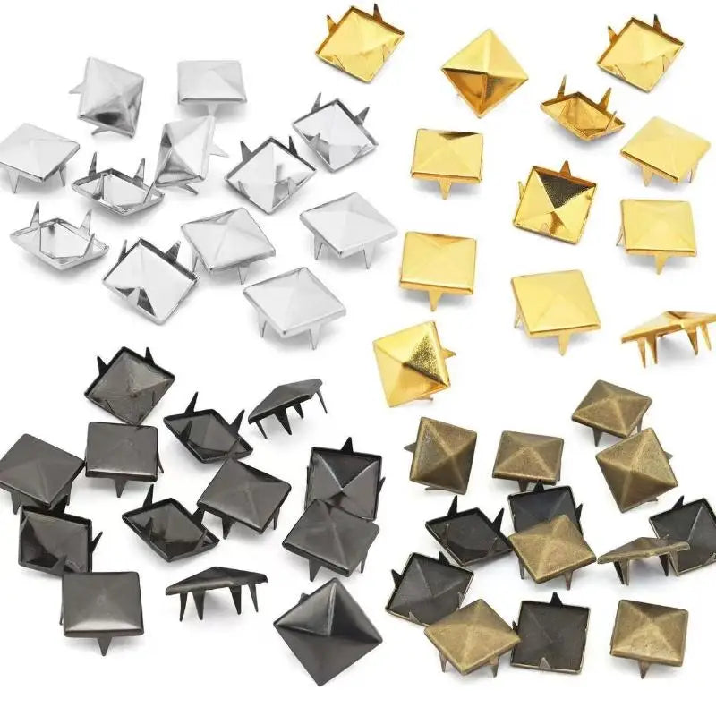 100-Pack Square Pyramid Metal Studs – 4-Prong DIY Punk Spikes