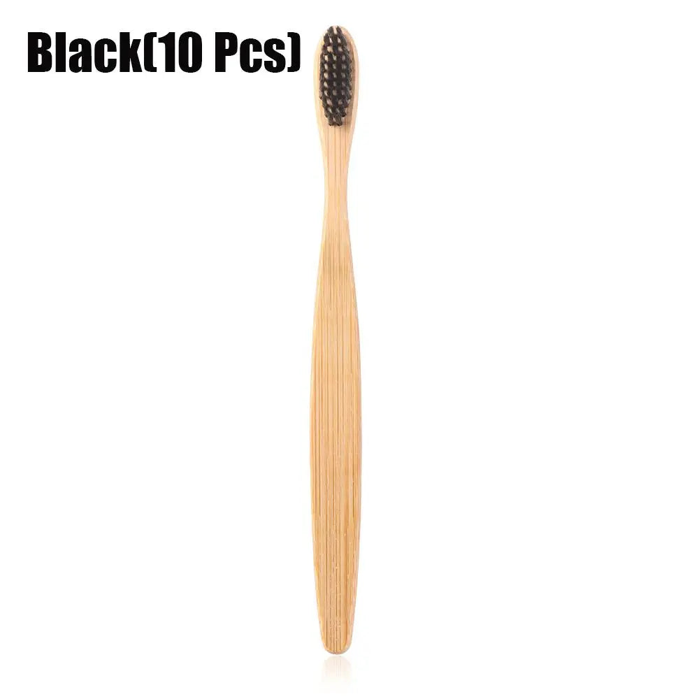 Adult Oral Care Wooden Bamboo Toothbrush Teeth Brush Soft Fibre Hair Zpaxo Black -10 PCS-