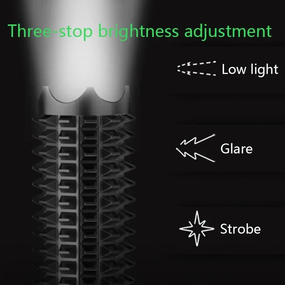 Tactical LED Flashlight – Telescopic Zoom, 3 Modes, Aluminum Alloy
