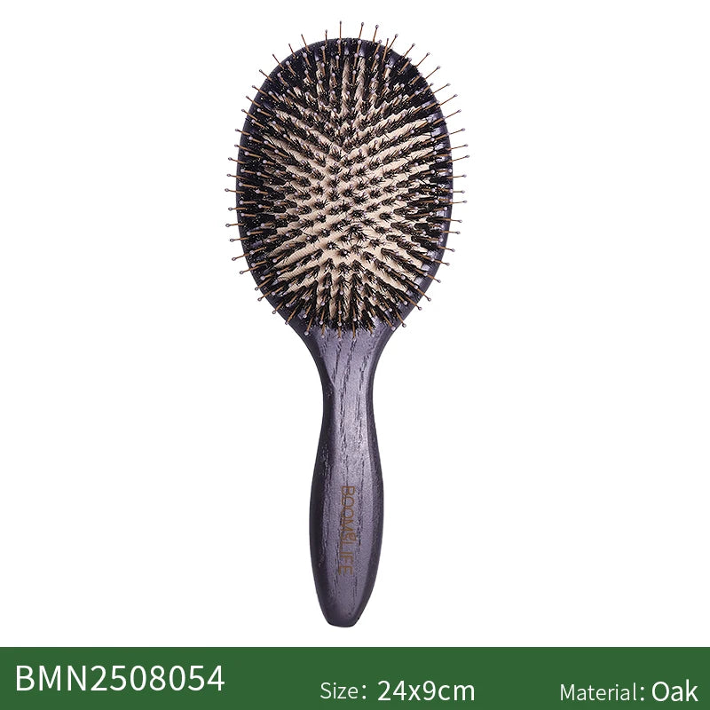 BOOMSLIFE Black Boar Bristle Mix Nylon Hair Brush Women Custom Massage Sclap USA Oak Wood Hair Comb for Hair Barber Accessories Zpaxo natural boar