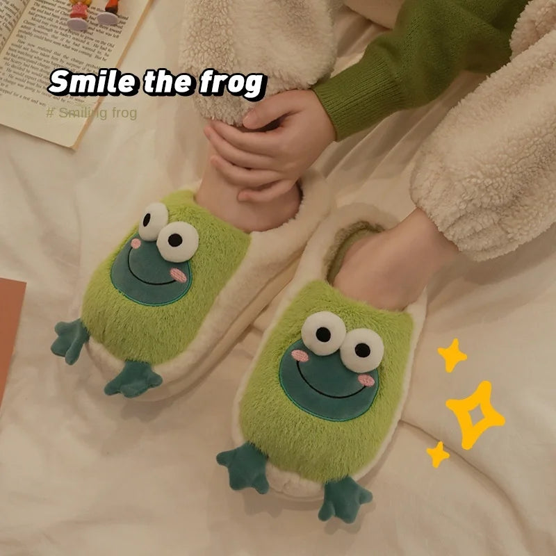 2022 Winter Slippers Women Men Home Floor Shoes Cute Frog Keep Warm Zpaxo