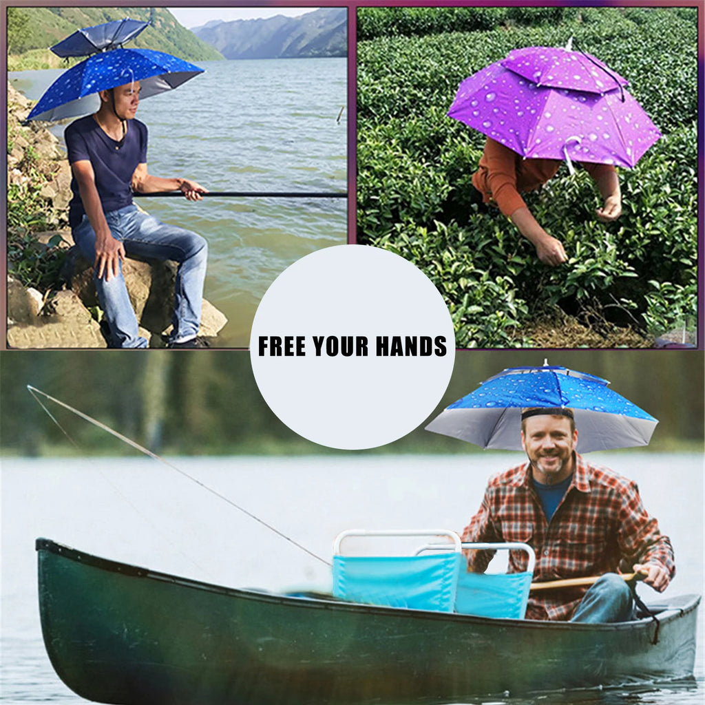 Rain Umbrella Hat Foldable Sun Shade Waterproof Fishing Headwear Cap Beach Head Hats Double-Layer UV Protection Sunscreen Zpaxo