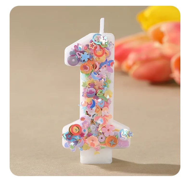 Sequined Flower Number Birthday Candles 0-9 Party Cake Decorations Zpaxo 1 B15489B