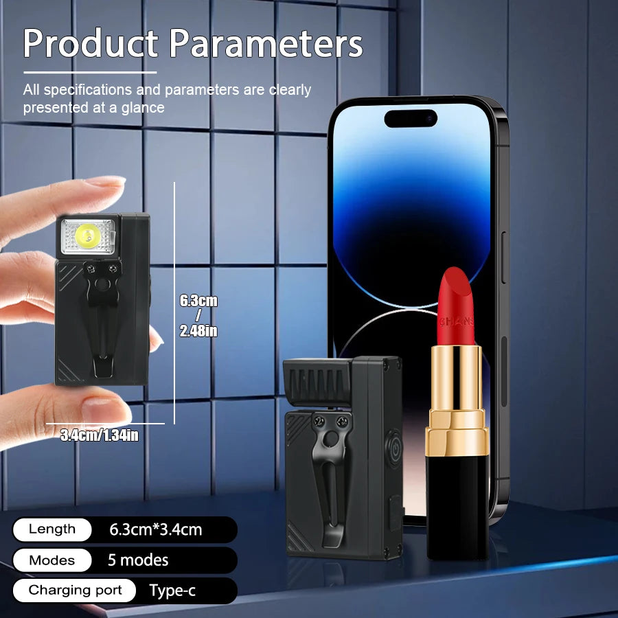 Mini EDC Flashlight 800LM – 5-Mode LED, Magnetic Clip, USB-C EDC Flashlight Zpaxo