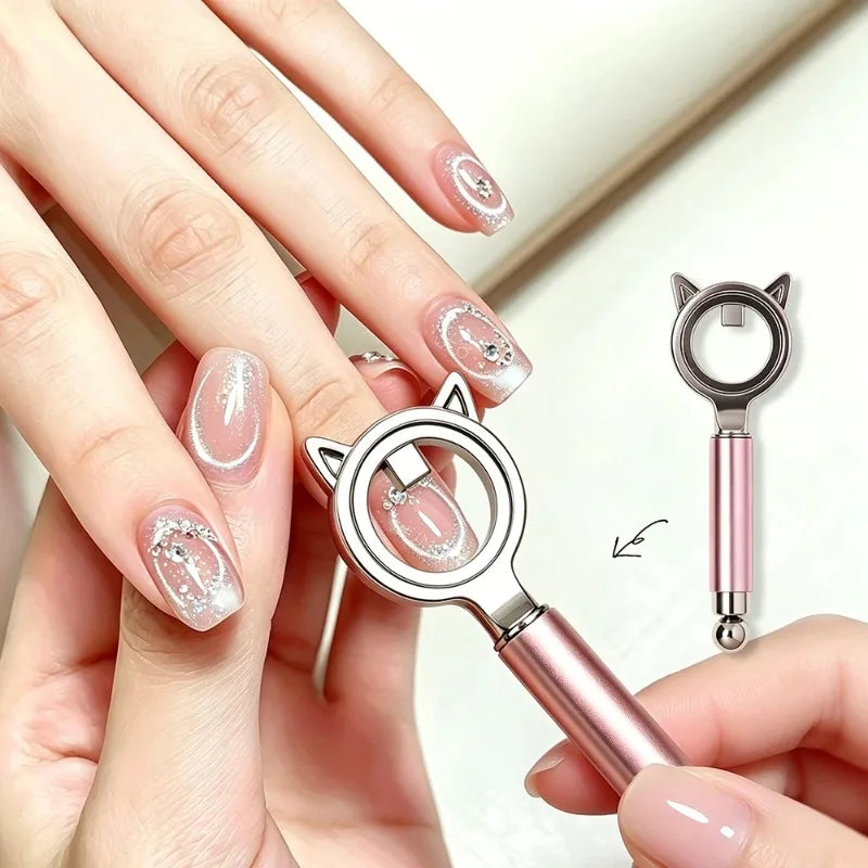 Circular Ring Cat Eye Magnet Stick Double Head Ring Magnetic Halo Effect Magnetic Tool For UV Gel Nail Salon Manicure Art Suppli Zpaxo 1Pcs Pink