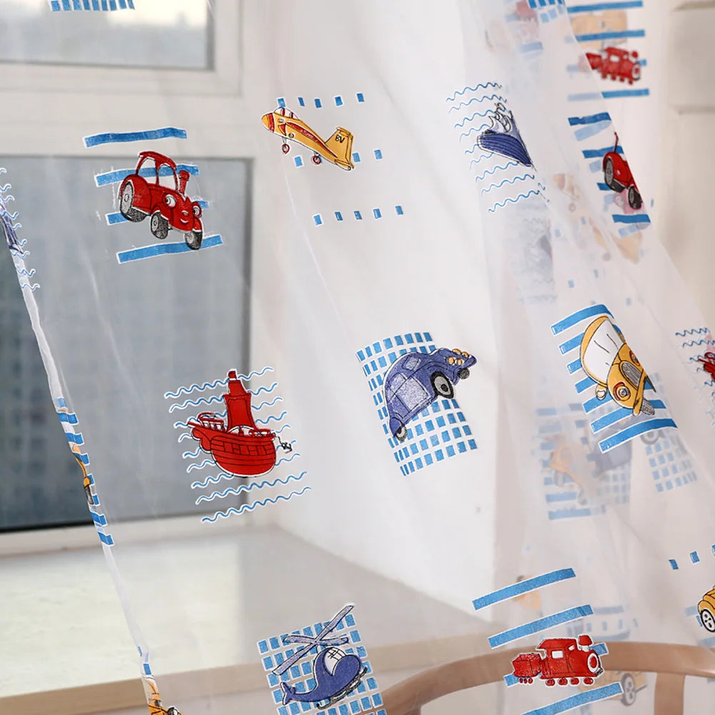 Kids Car Pattern Tulle Sheer Drape Decorative Articles Voile Panel Zpaxo