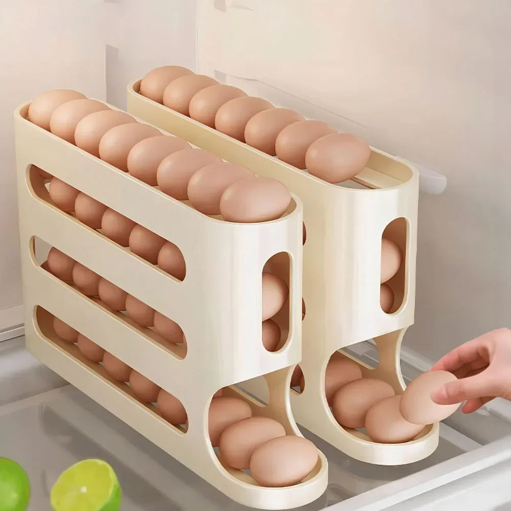 4 Layers Automatic Rolling Egg Holder Rack Fridge Egg Storage Box Container Kitchen Refrigerator Egg Dispenser Fridge Organizer Zpaxo