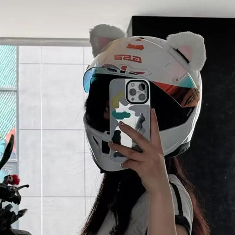 Plush Cat Ear Motorcycle Helmet Decoration | Velcro Attachment