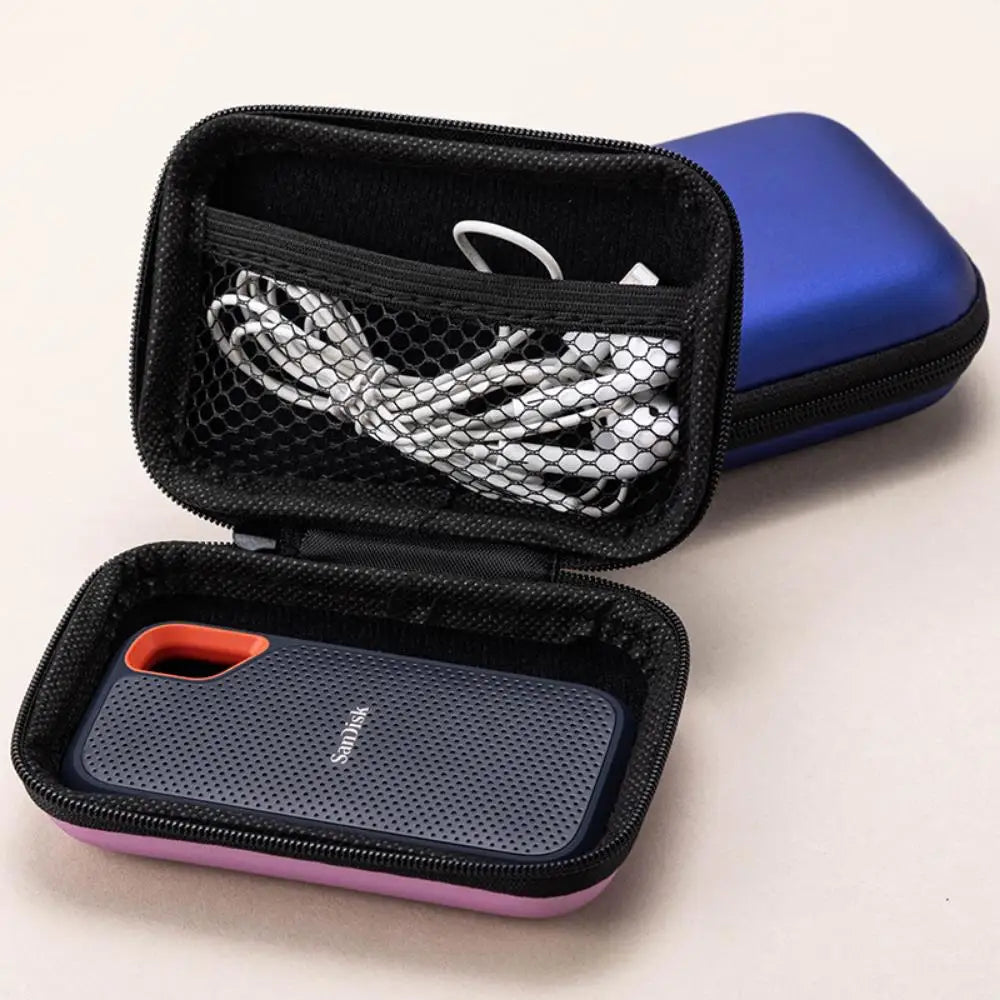 Portable PU Zipper Bag Hard Drive Protective Box HDD SSD USB Cable