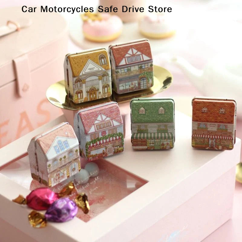 Metal Storage Box Mini Vintage Organizer House-shaped Can Candy Zpaxo