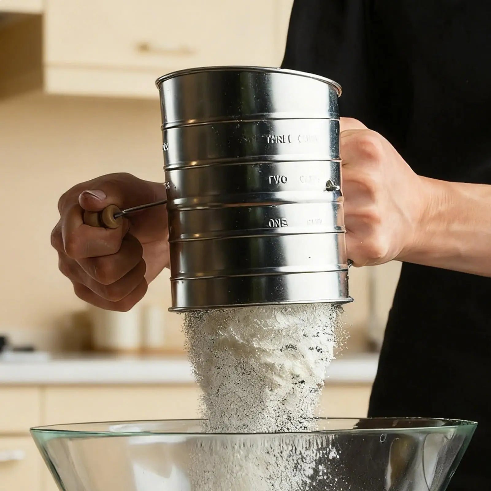 Flour Sifter Rotary Hand Crank Duster Dishwasher Safe Kitchen Sifting