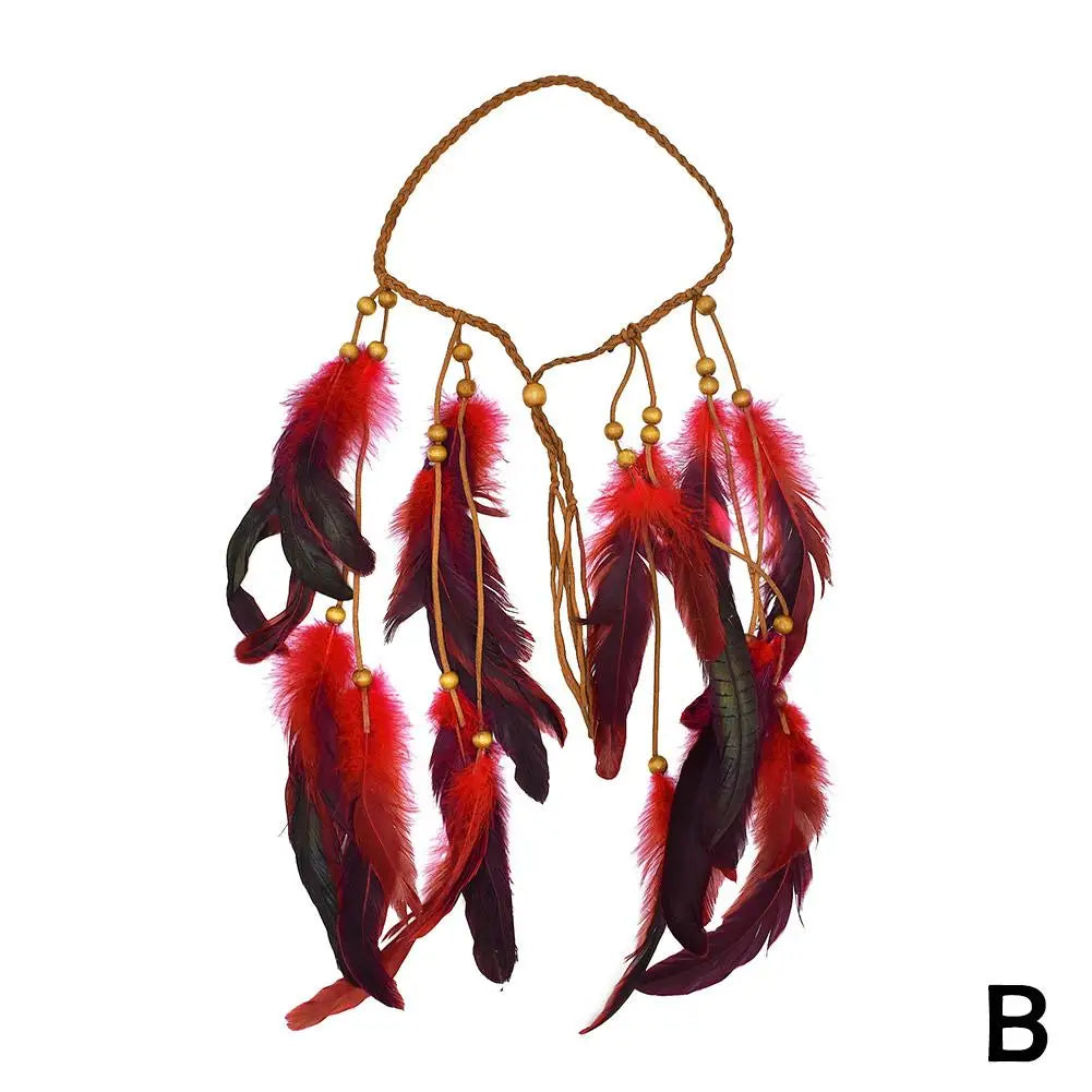 Bohemian Feather Hairband Women's Festive Masquerade Carnival Hippies Costume Indian Prom Gypsy Long Tassel Hair Accessories Zpaxo B