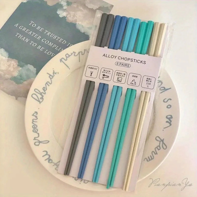 5 Pairs Random Color Morandi Color Octagon Pink Heart Macaron Unpainted Chopsticks Set Family Chopsticks Color Classification Zpaxo