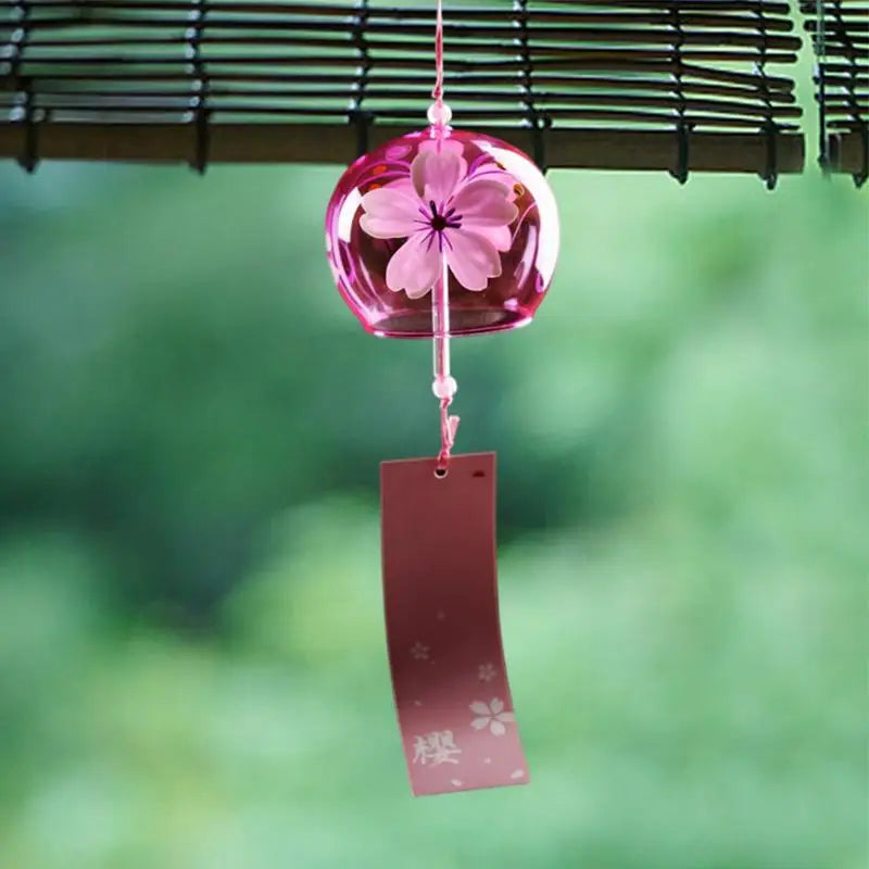 Japanese Wind Bell Japan Wind Chimes Handmade Glass Furin Home Decors Spa Kitchen Office Decor Sakura Cherry Blossom Pattern Zpaxo