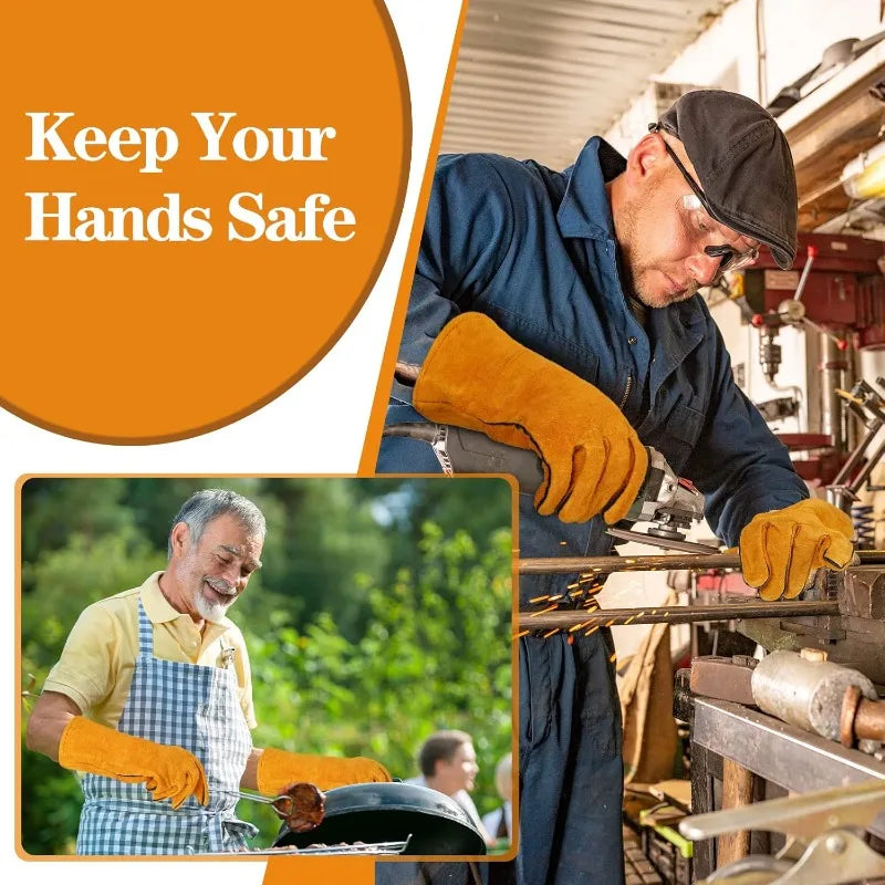 Flame-Retardant Leather Welding Gloves – Heat-Resistant Work Gloves